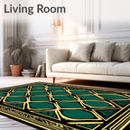 Emerald Golden Geometric Pattern Rug