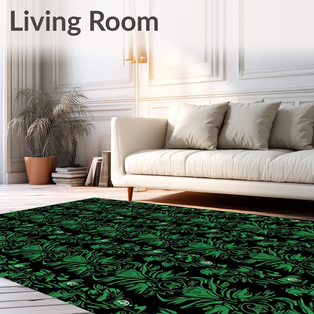 Green Black Vintage Floral Damask Rug