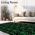 Green Black Vintage Floral Damask Rug