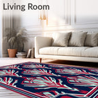 Decorative Fan Pattern Navy Red Rug