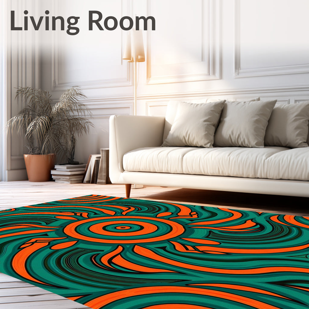 Intricate Orange Swirls Teal Design Rug