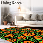 Orange Pumpkins Green Swirls Background Rug
