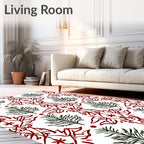 Crimson Red White Abstract Evergreen Motif Rug