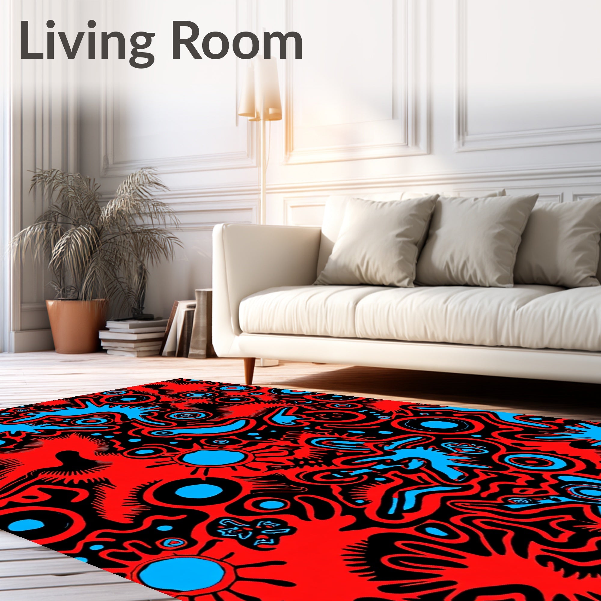 Abstract Red Blue Blobs Pattern Rug