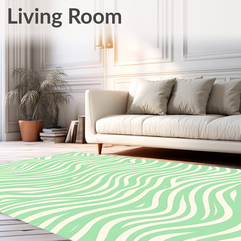 Mint Green Abstract Wavy Lines Pattern Rug