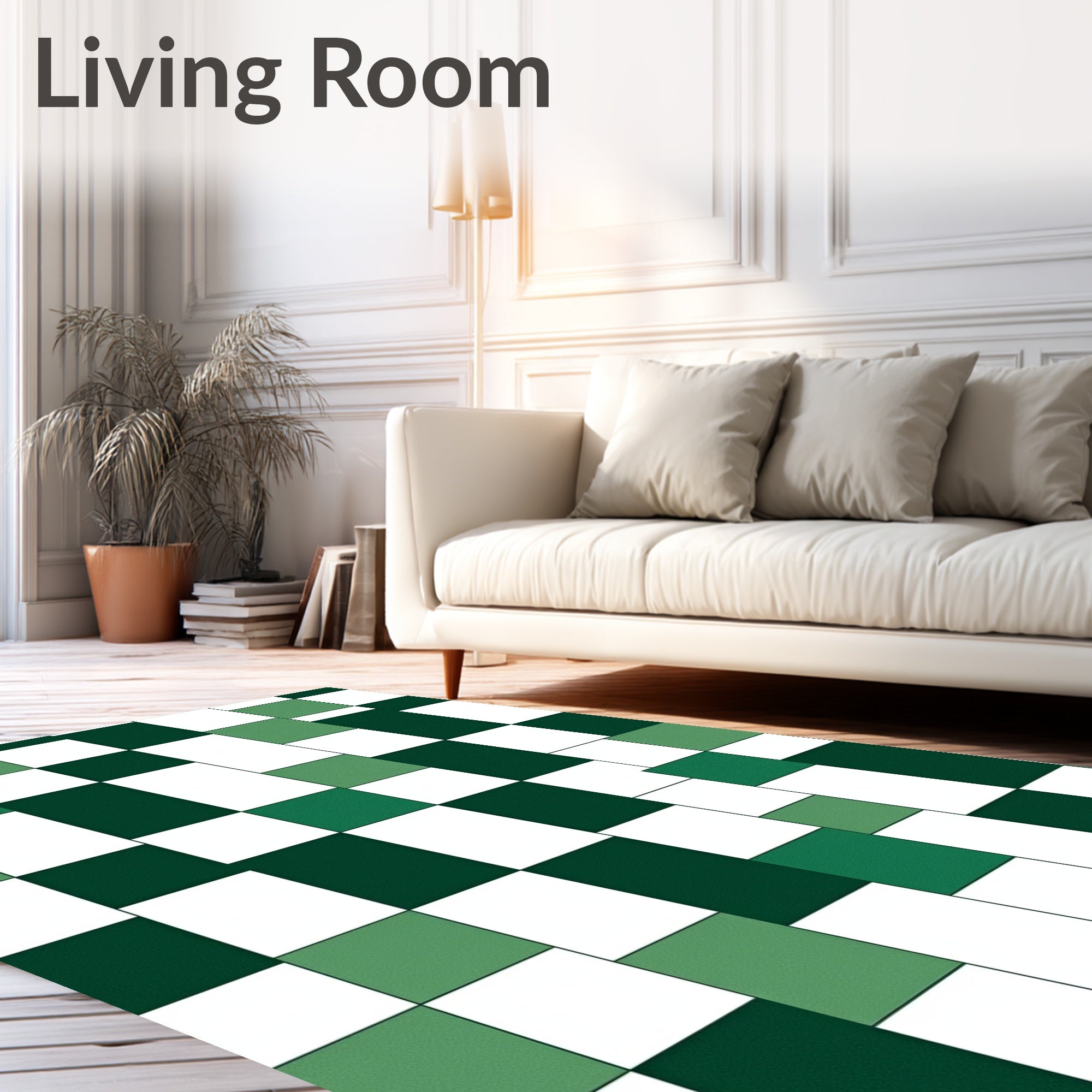 Modern Green Square Geometric Design Rug