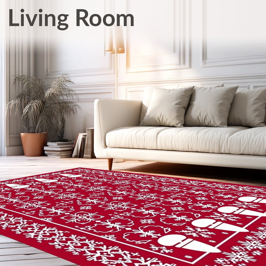 Red White Christmas Icon Geometric Rug
