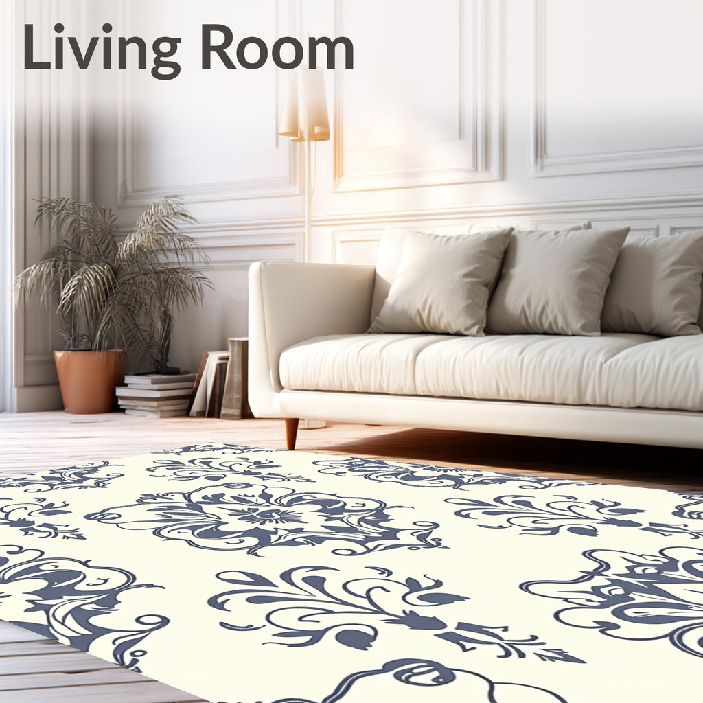 Classic Damask Floral Scroll Pattern Rug