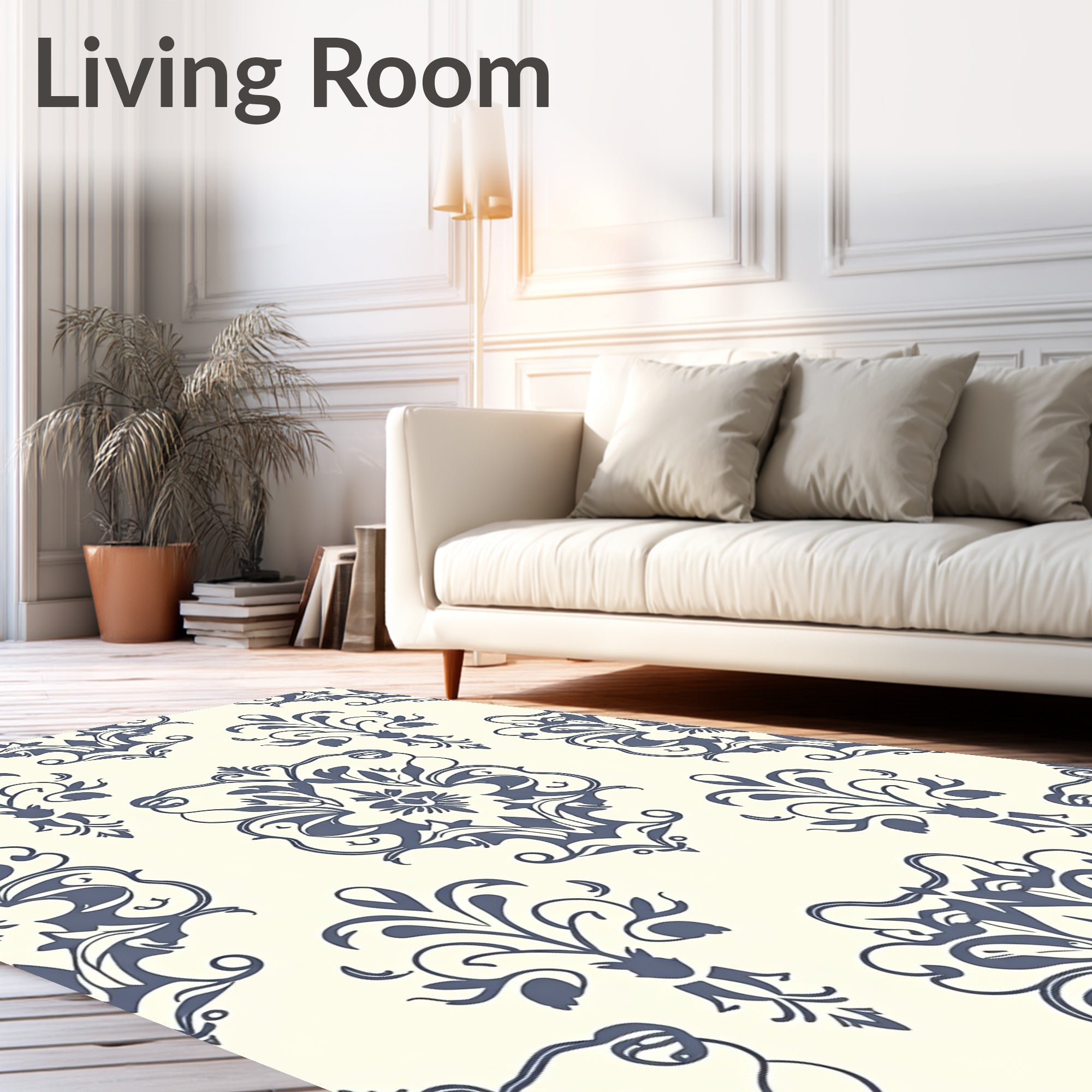 Classic Damask Floral Scroll Pattern Rug