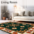 Ornate Dark Green Floral Pattern Rug