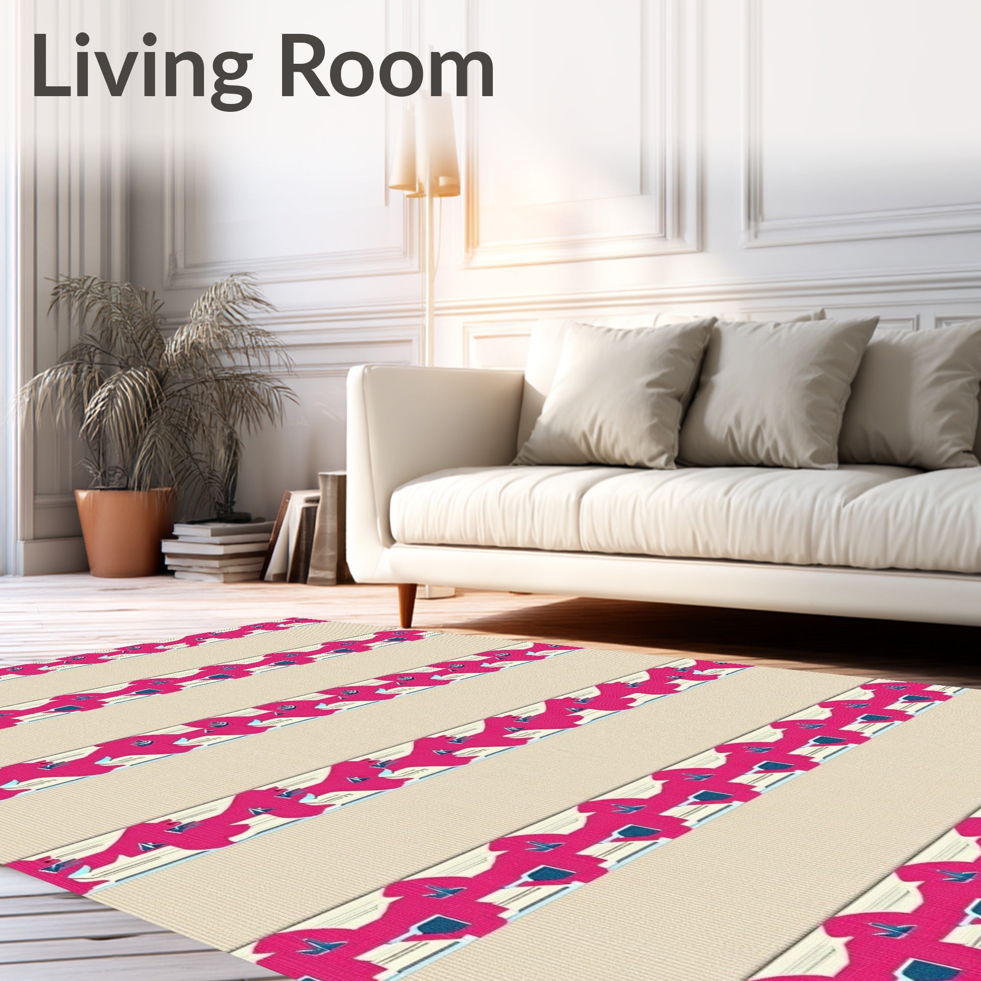 Bold Fuchsia Geometric Striped Design Rug