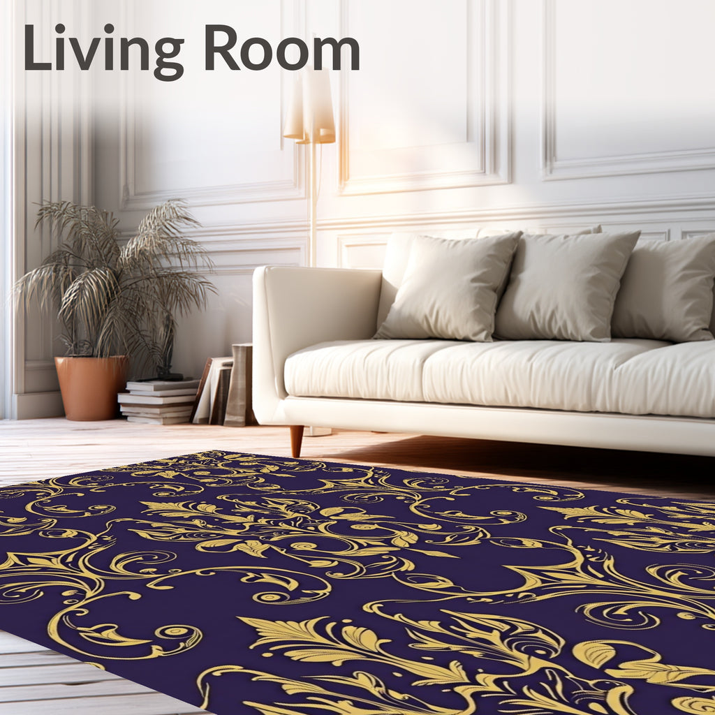 Gold Damask Pattern on Deep Purple Rug