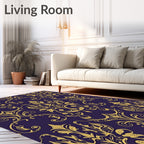 Gold Damask Pattern on Deep Purple Rug