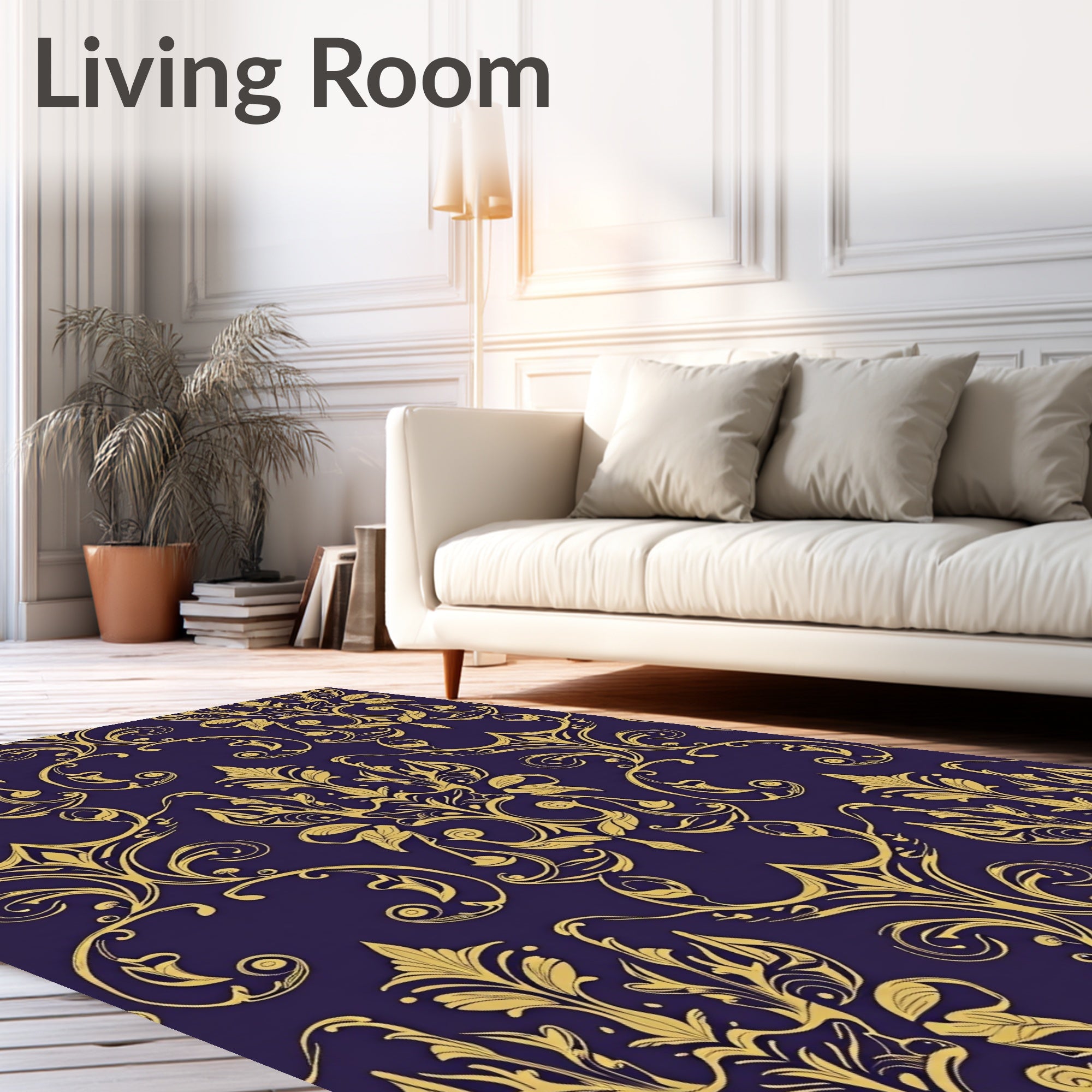 Gold Damask Pattern on Deep Purple Rug