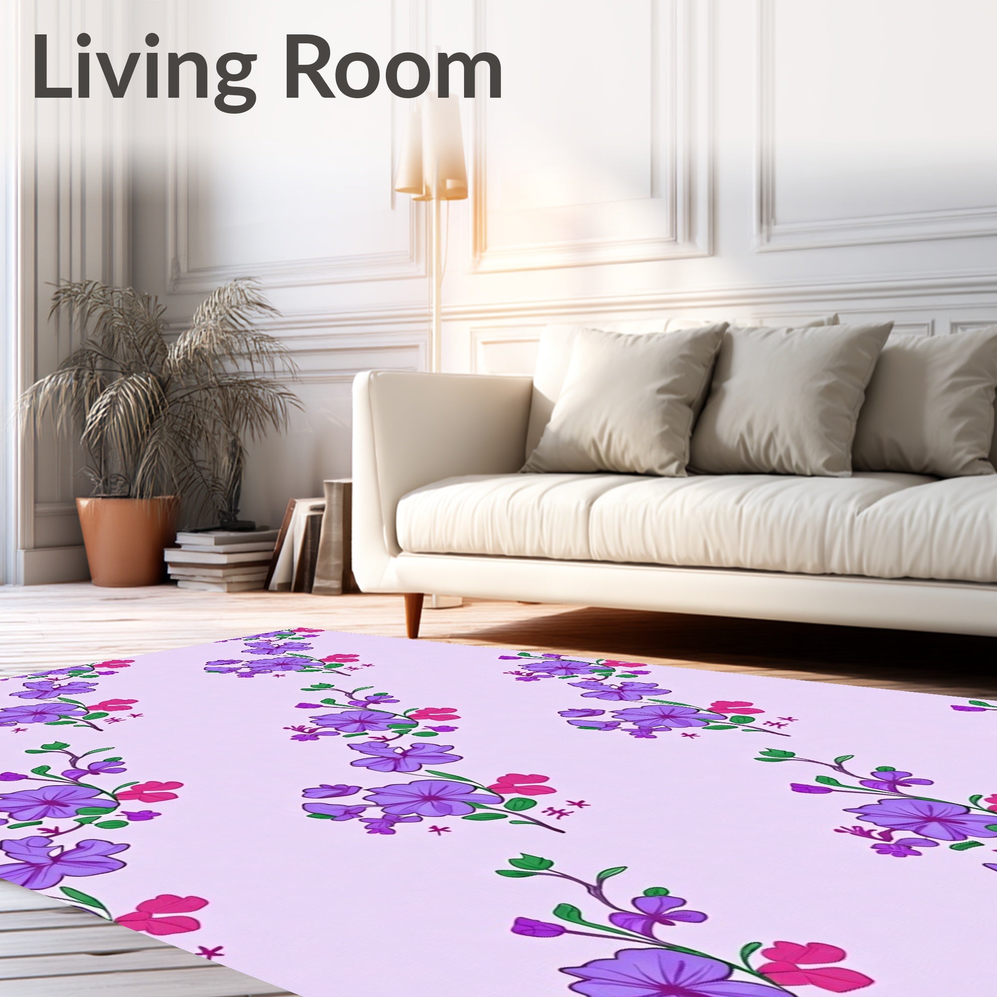 Purple Pink Floral Vine Pattern Rug