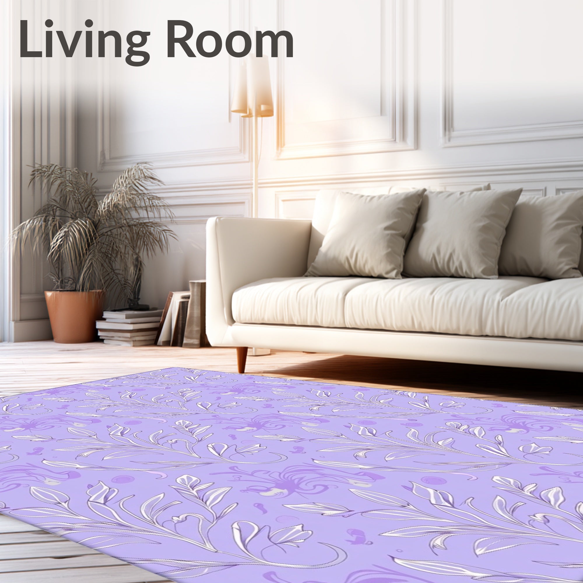 Delicate Floral Vine Lilac Pattern Rug