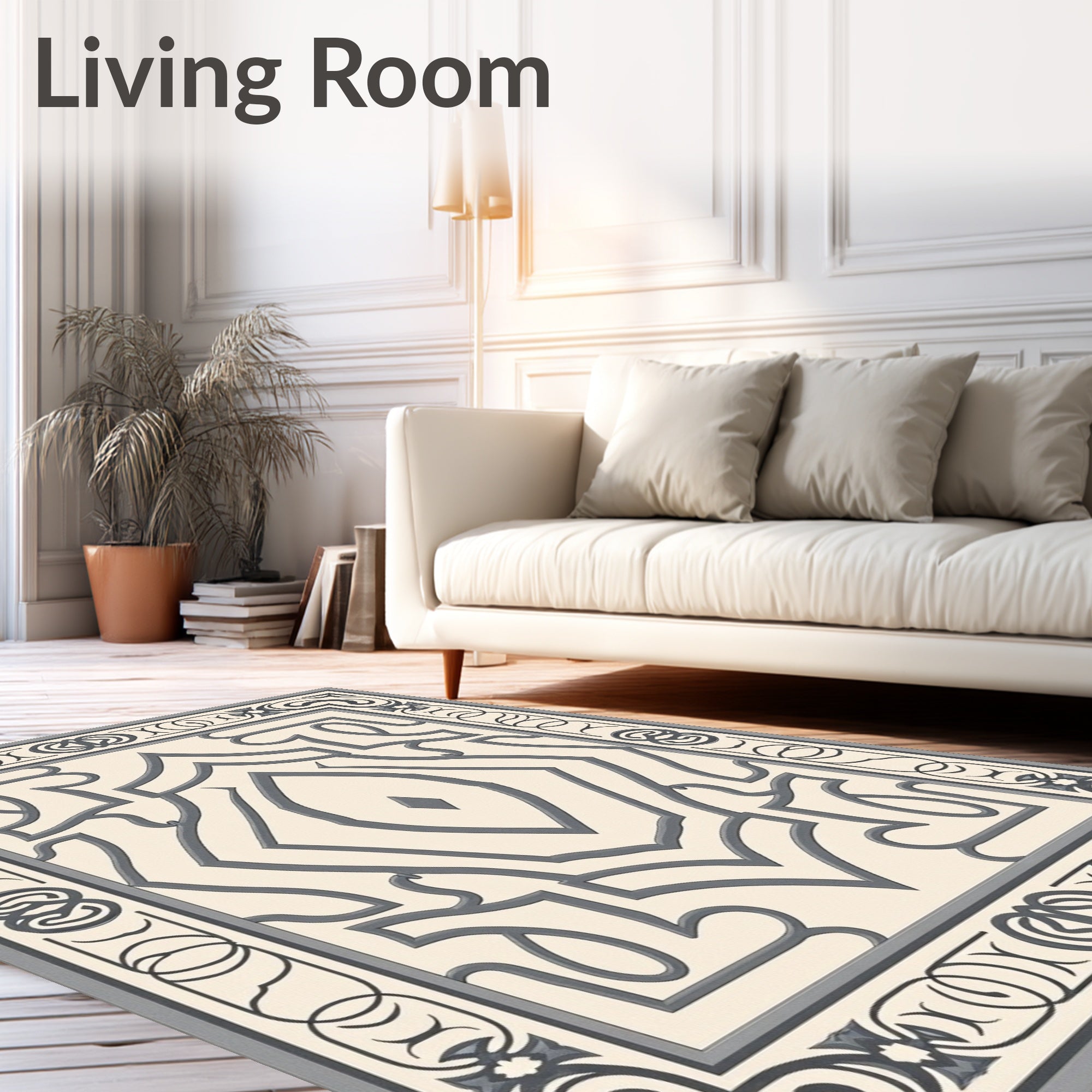 Ornate Grey Classic Scroll Pattern Rug