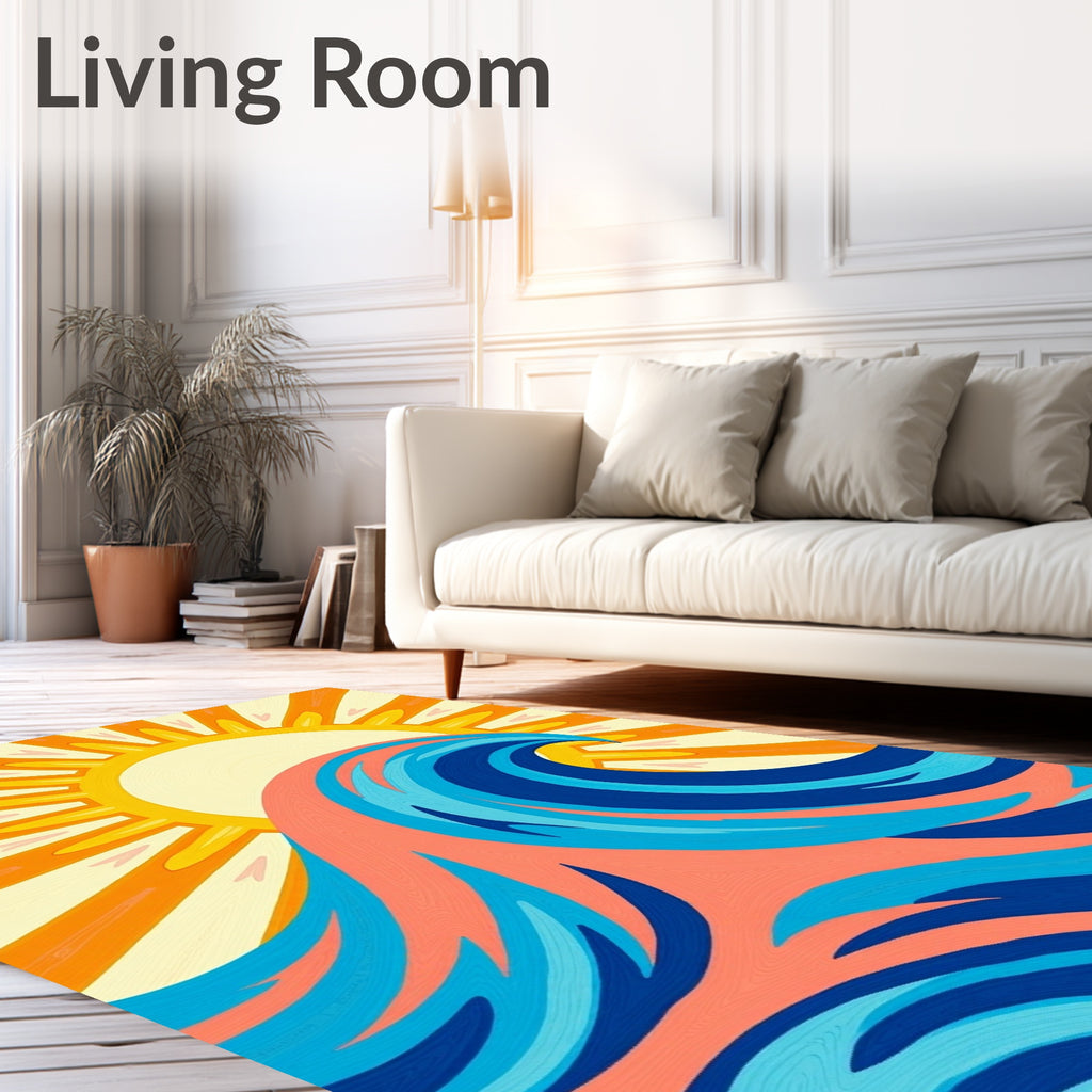 Retro Sun Ocean Wave Design Rug