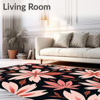 Pink 7 Petal Flowers Leafy Pattern Rug
