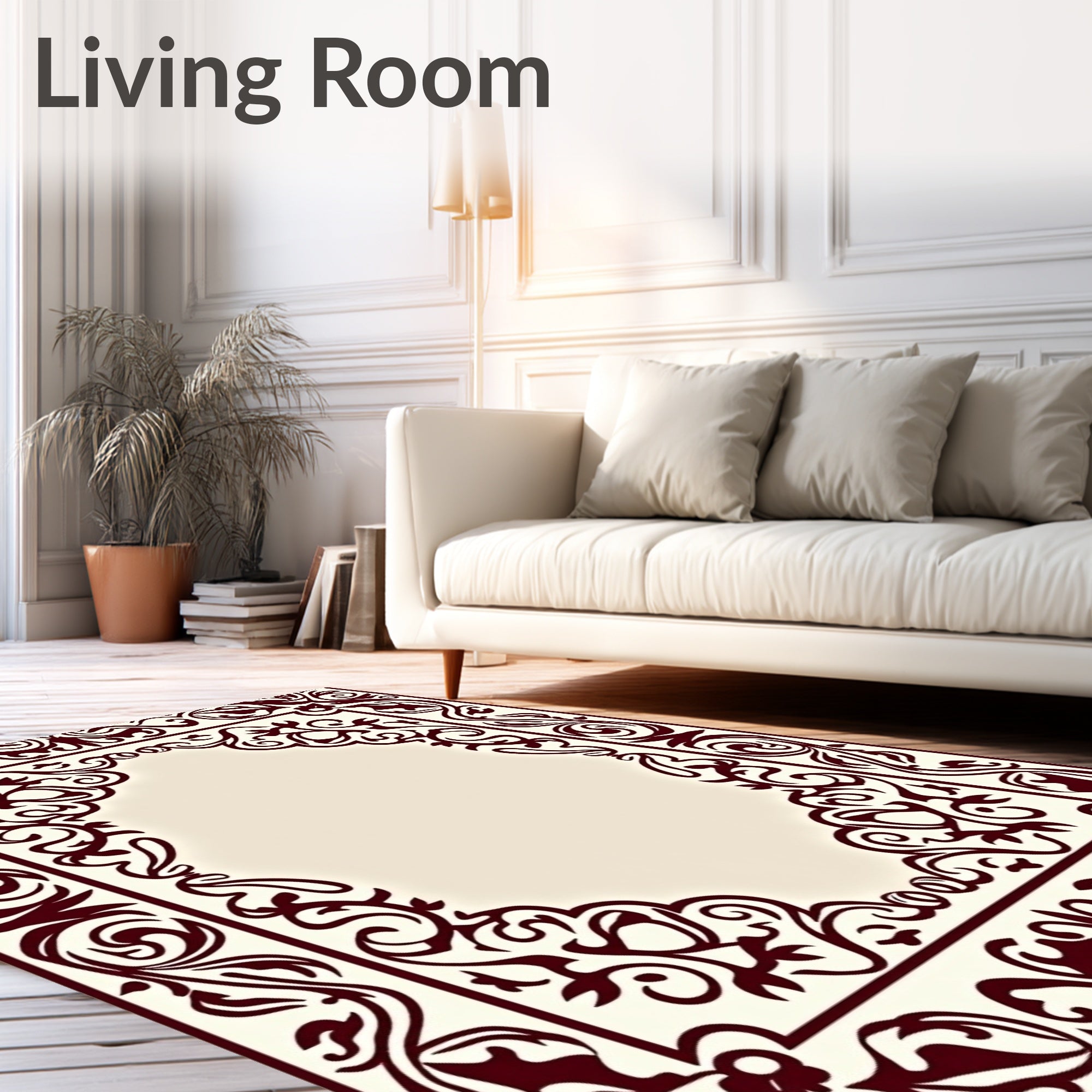 Rich Burgundy Flourish Border Design Rug