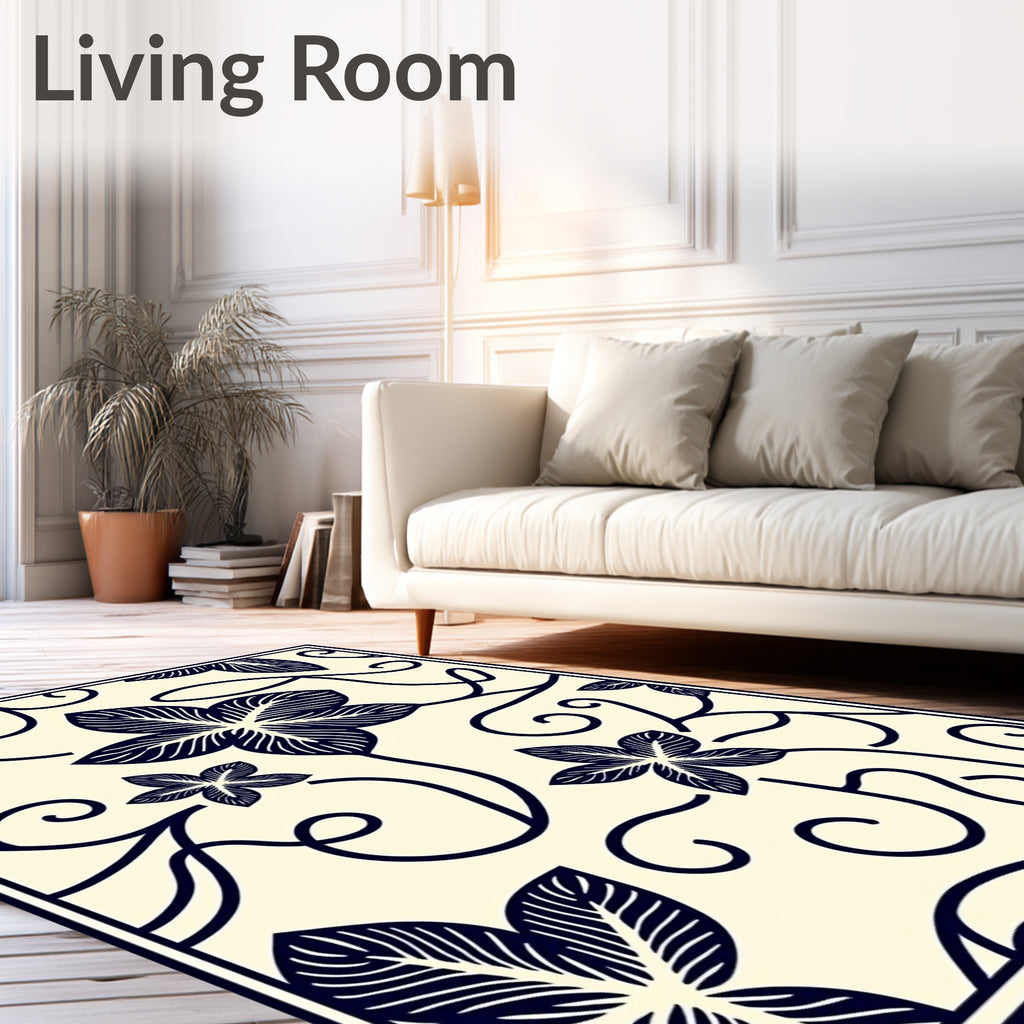 Navy Floral Vine Abstract Design Rug