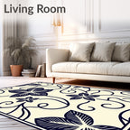 Navy Floral Vine Abstract Design Rug