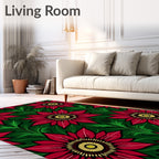 Crimson Floral Garden With Greenery Rug