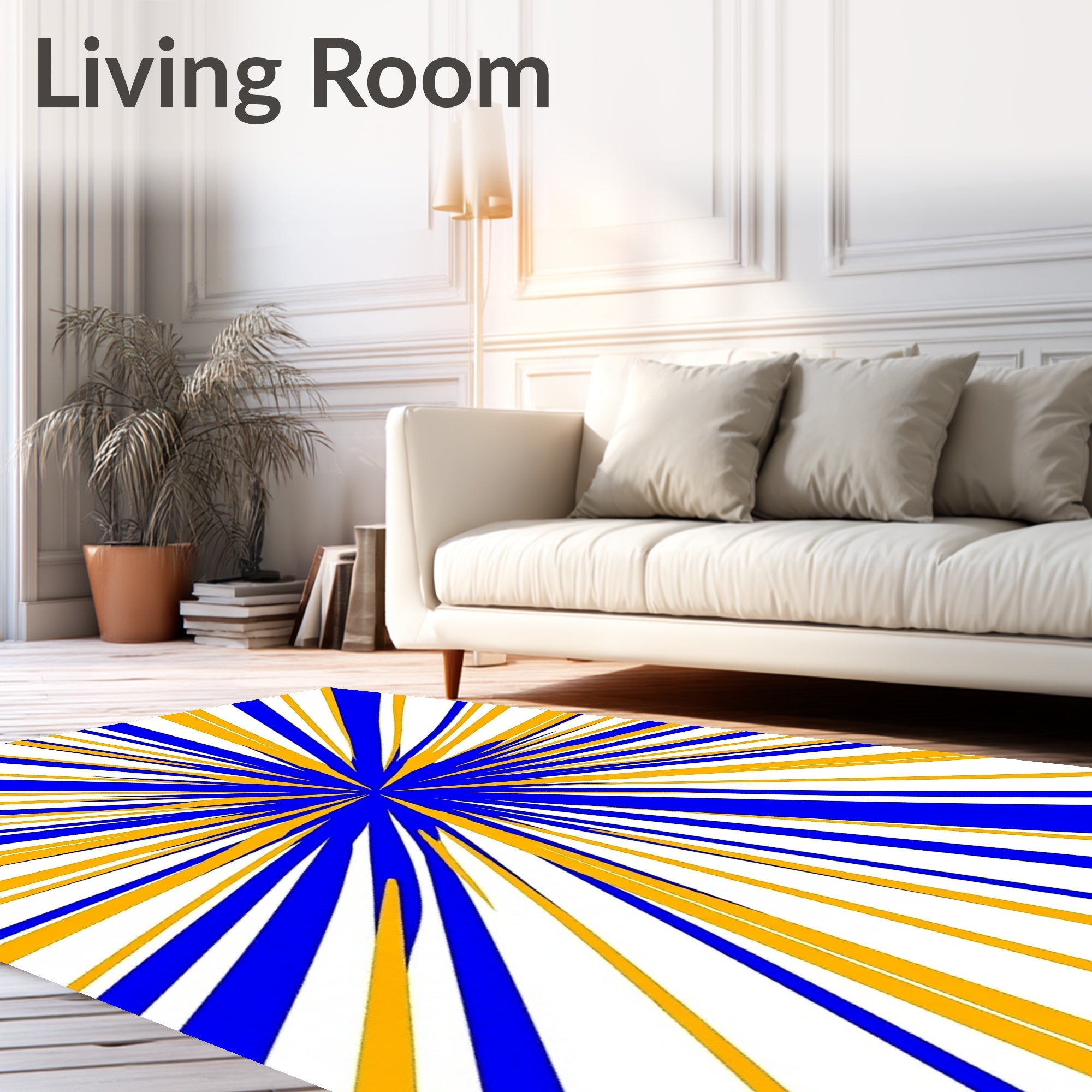 Bold Blue Yellow Starburst Pattern Rug