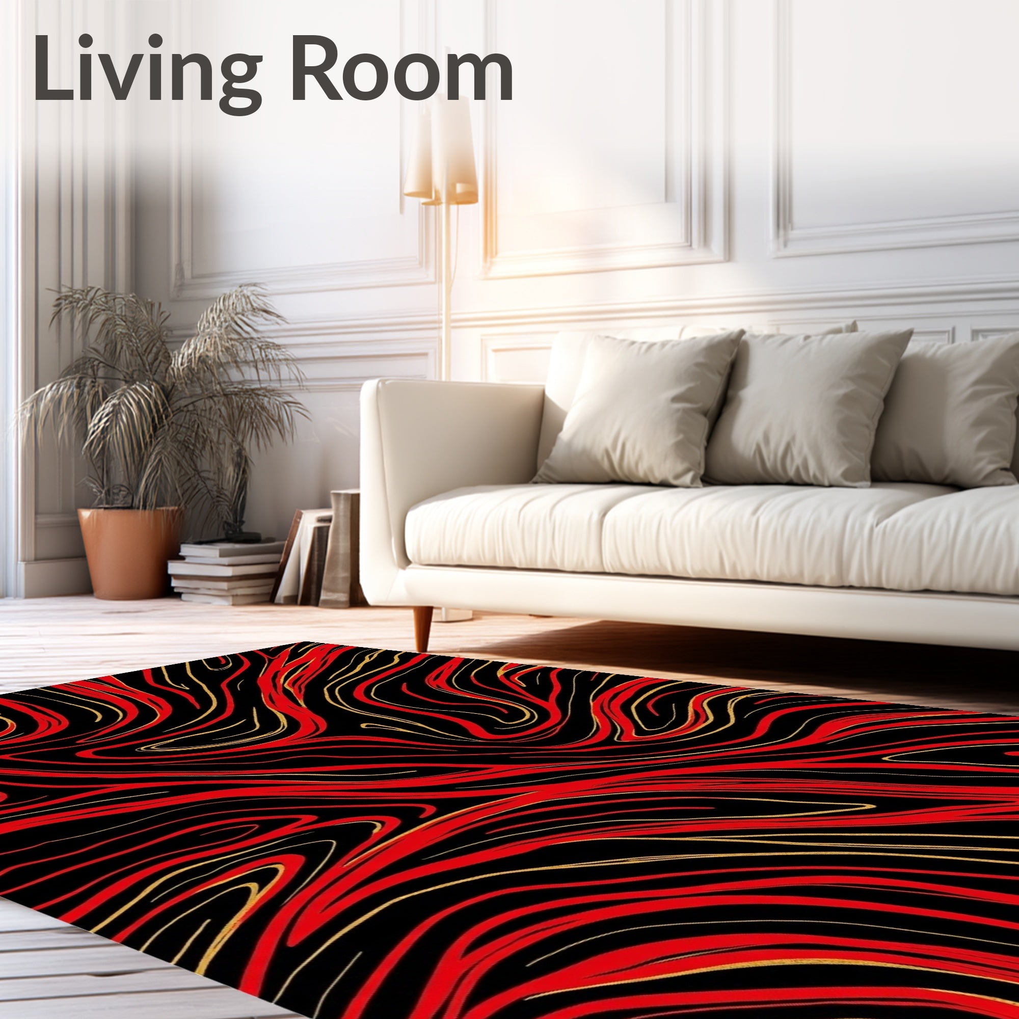 Striking Red Gold Swirl Pattern Rug