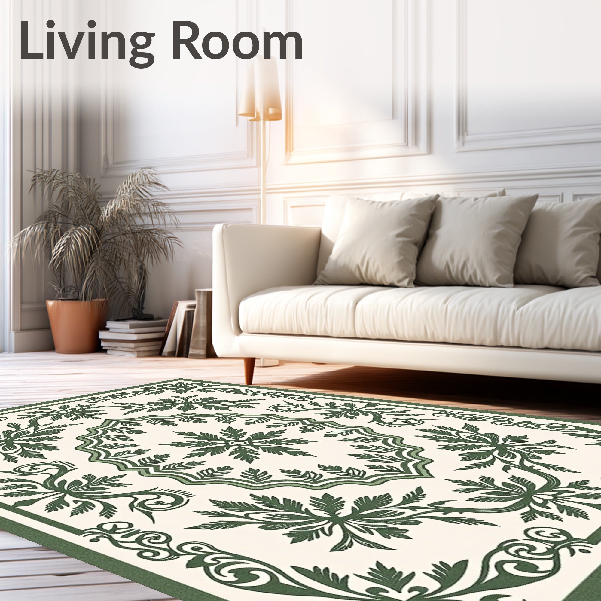 Ornate Green Leaf Scroll Medallion Rug