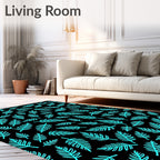 Cyan Tropical Leaf Pattern Rug