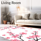 Pink Cherry Blossom Branch Pattern Rug