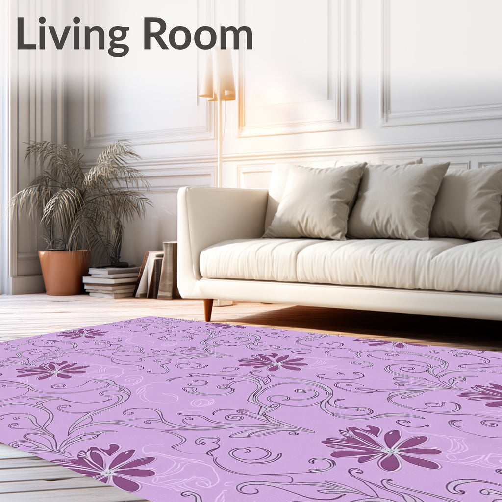 Elegant Purple Floral Swirl Pattern Rug