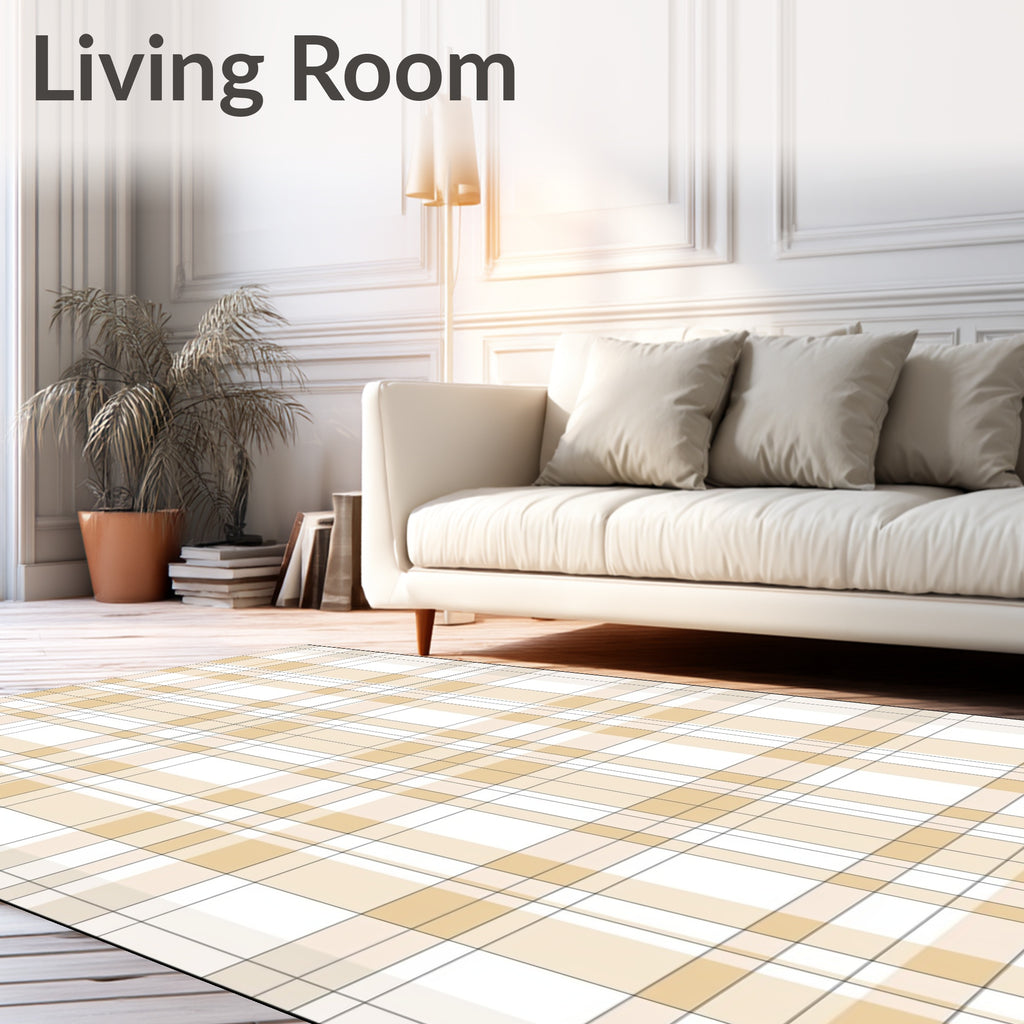 Soft Beige Plaid Patterned Ground Rug