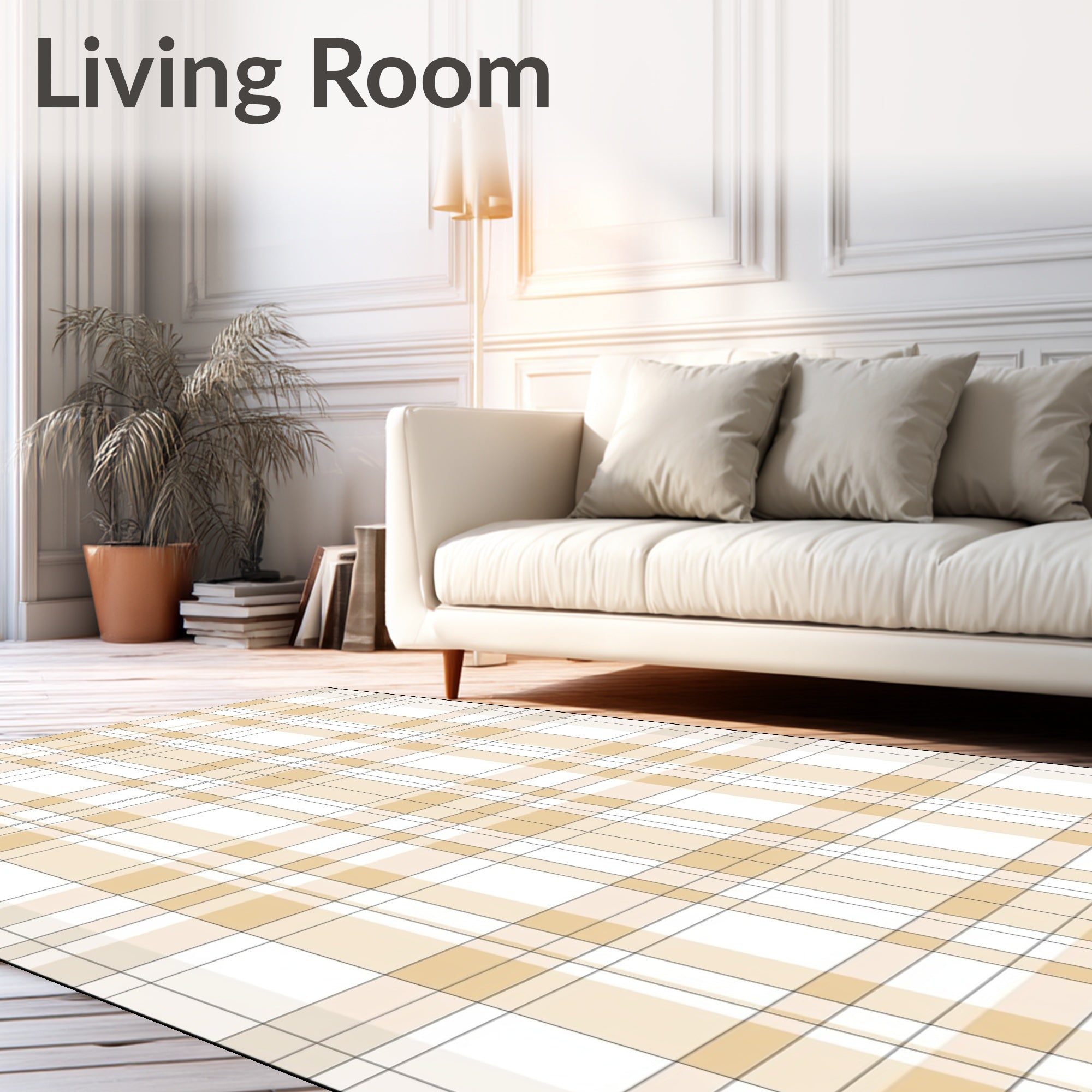 Soft Beige Plaid Patterned Ground Rug