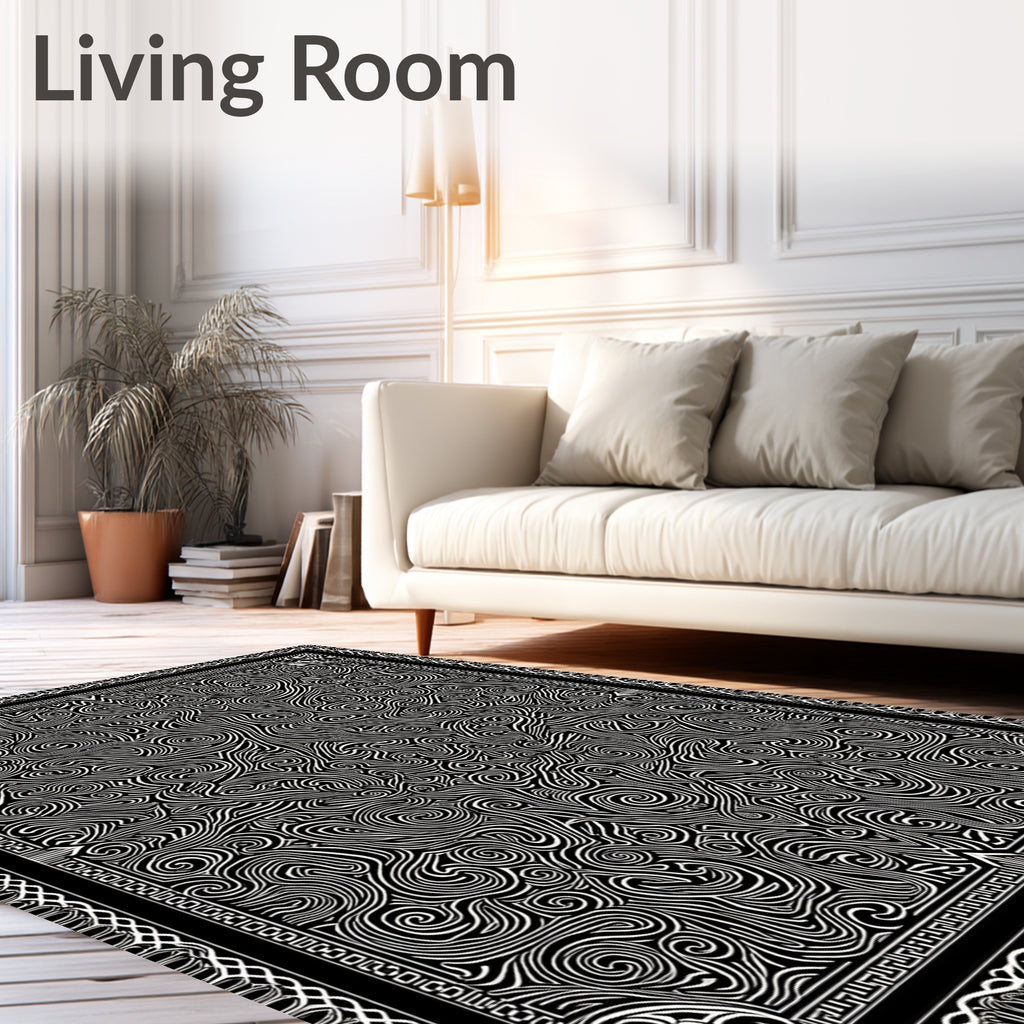 Intricate Swirl Monochrome Graphic Pattern Rug