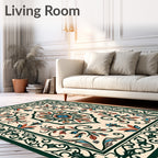 Traditional Floral Medallion Green Rug