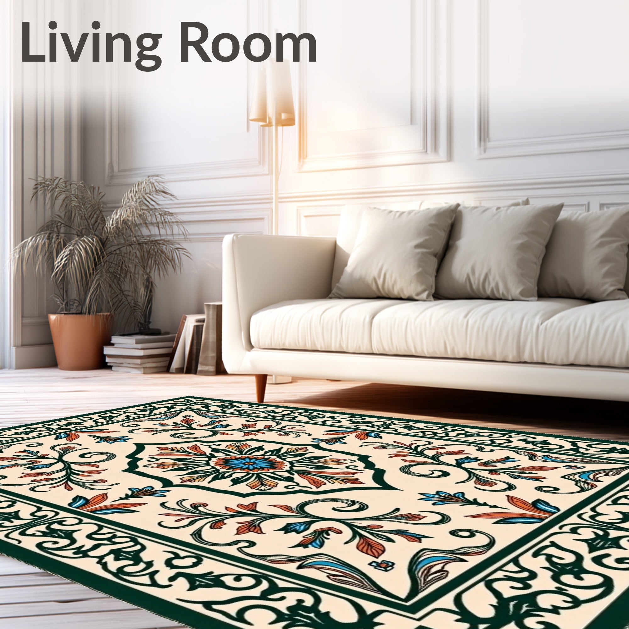 Traditional Floral Medallion Green Rug