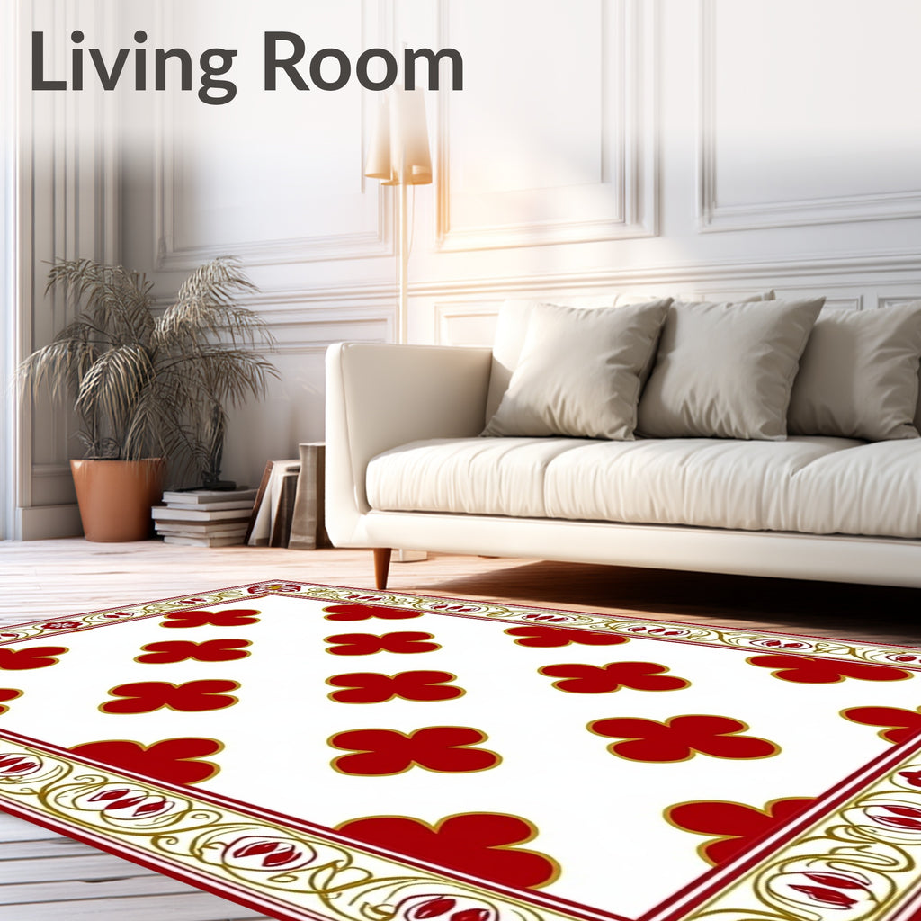 Elegant Crimson Clover Botanical Border Rug