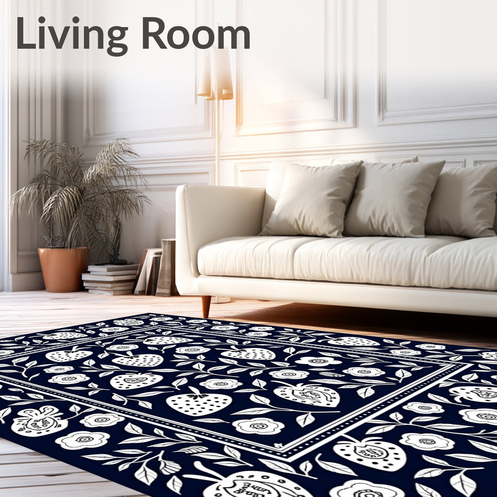 Whimsical White Strawberry Floral Pattern Rug