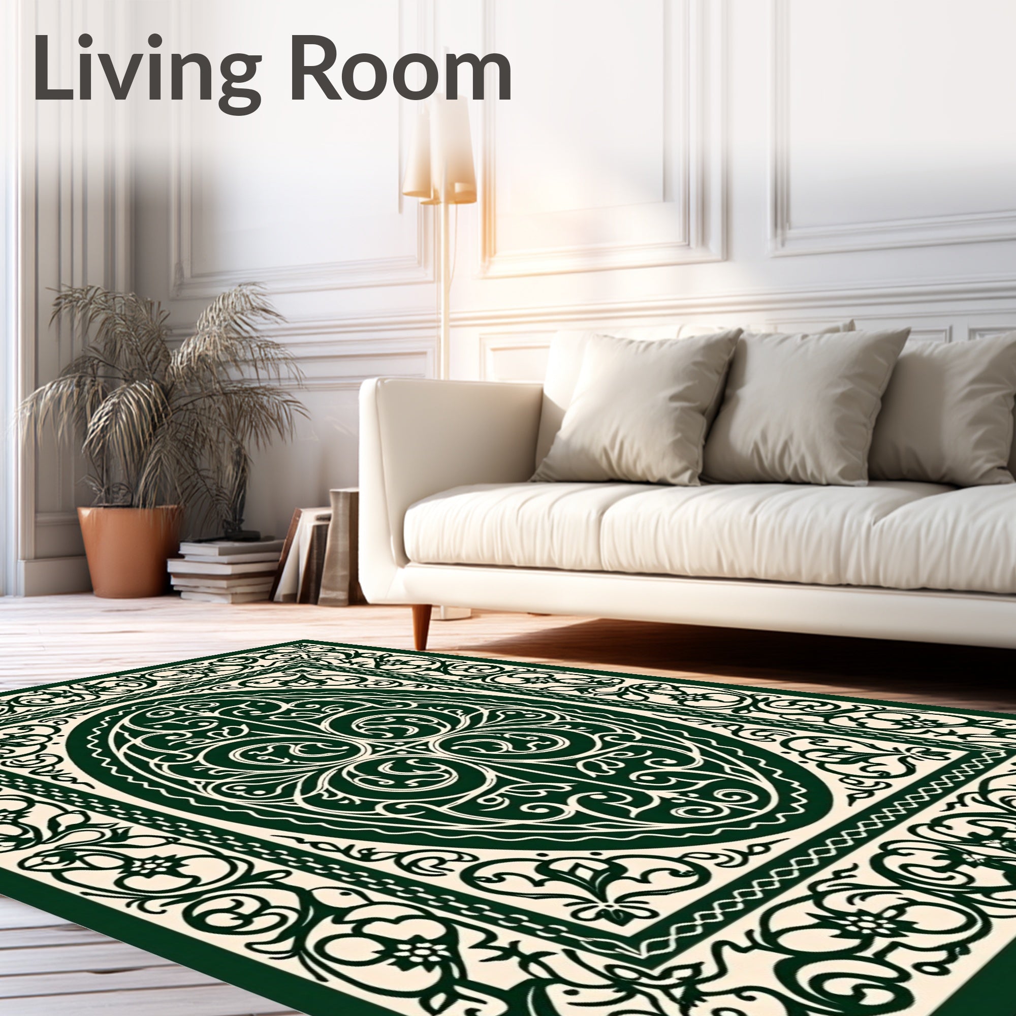 Ornate Floral Scrollwork Oval Pattern Rug