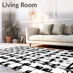 Abstract Black White Geometric Plaid Rug