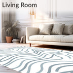 Abstract Wavy Blue Lines Design Rug