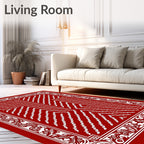 Classic Red White Chevron Border Rug