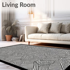 Graphic Black White Winding Lines Rug
