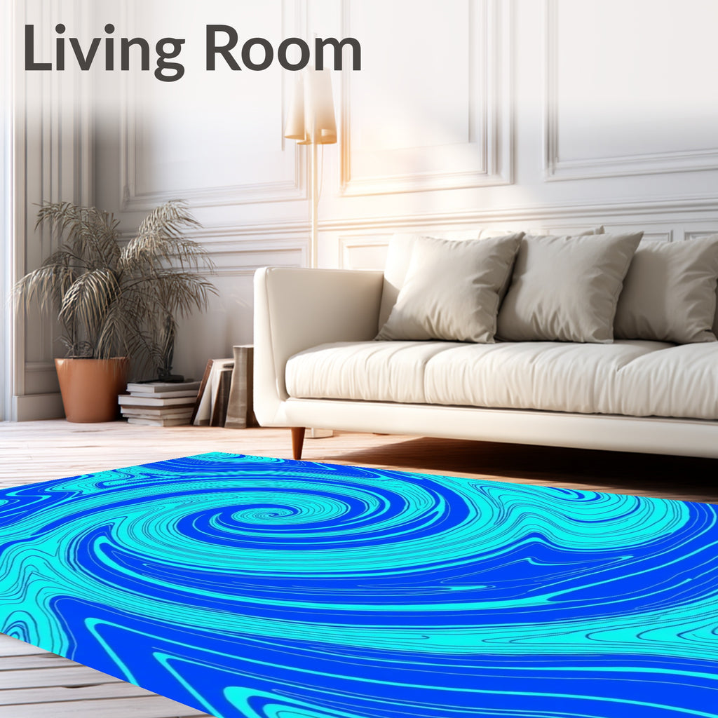 Abstract Blue Swirl Pattern Rug