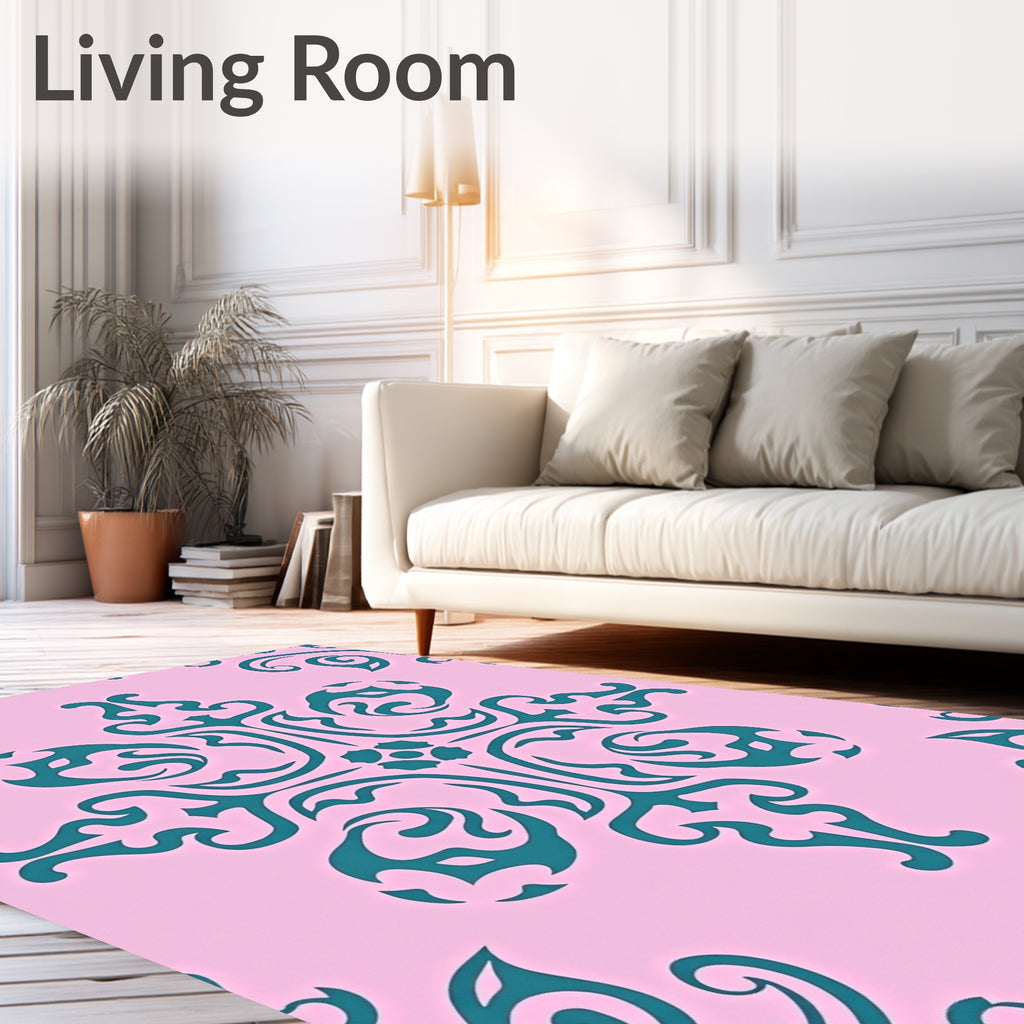 Teal Swirls Floral Pattern Rug