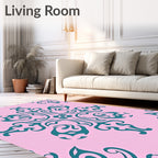 Teal Swirls Floral Pattern Rug