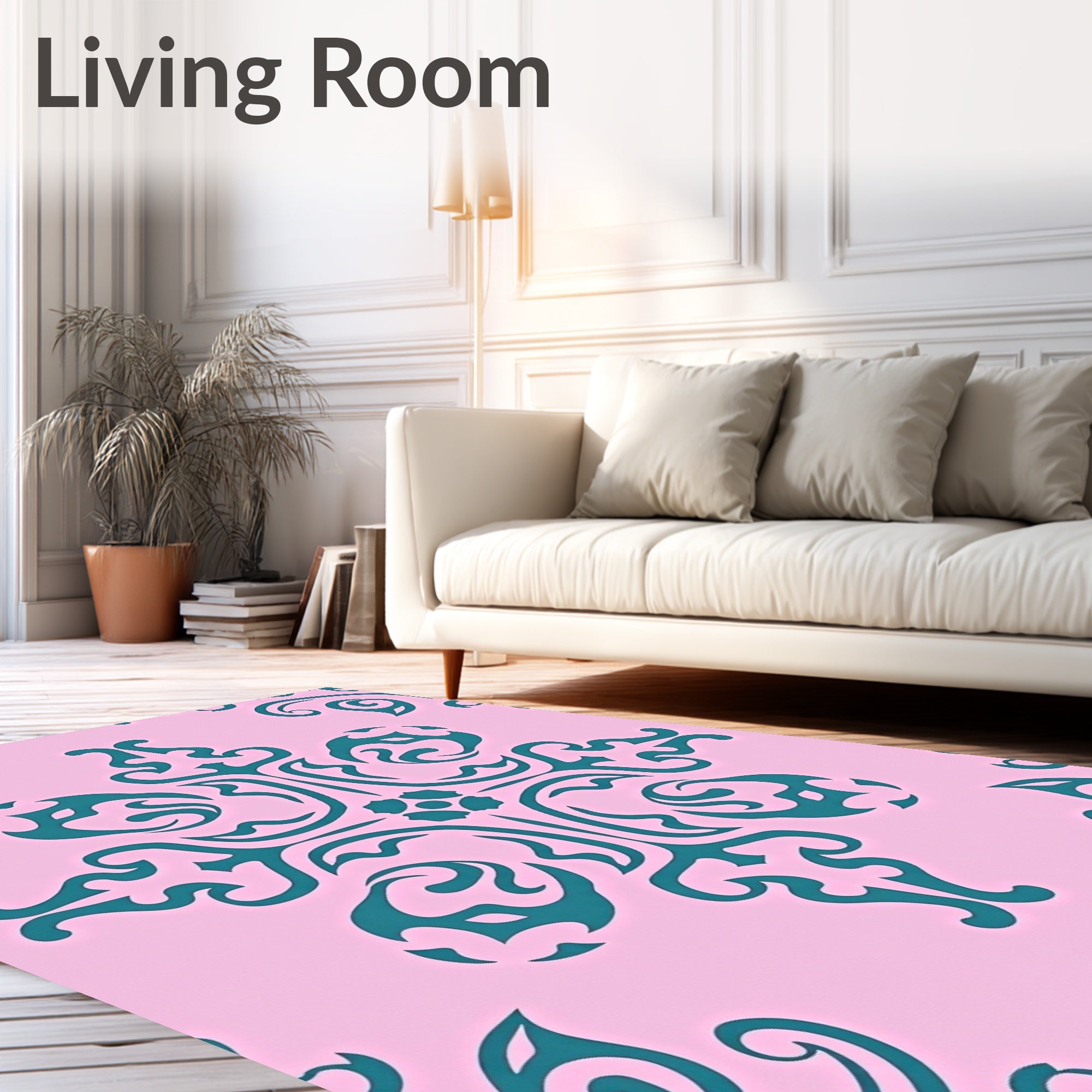 Teal Swirls Floral Pattern Rug