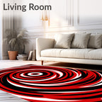 Bold Red Black White Swirl Pattern Rug
